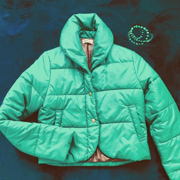 Bright grass green cropped puffer jacket - Picture 1 of 4